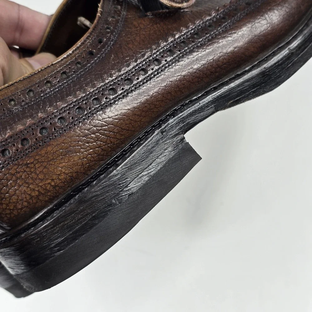 Vintage Florsheim Imperial Monk Strap‎ Shoes 11 D Brown Leather Wingtip Brogue